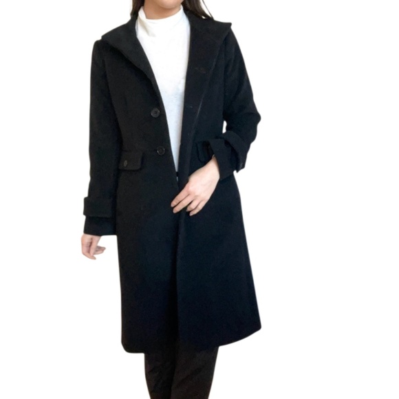 Talbots Black Wool Angora Cashmere Button Front Trench Coat Size 12 - Picture 1 of 11